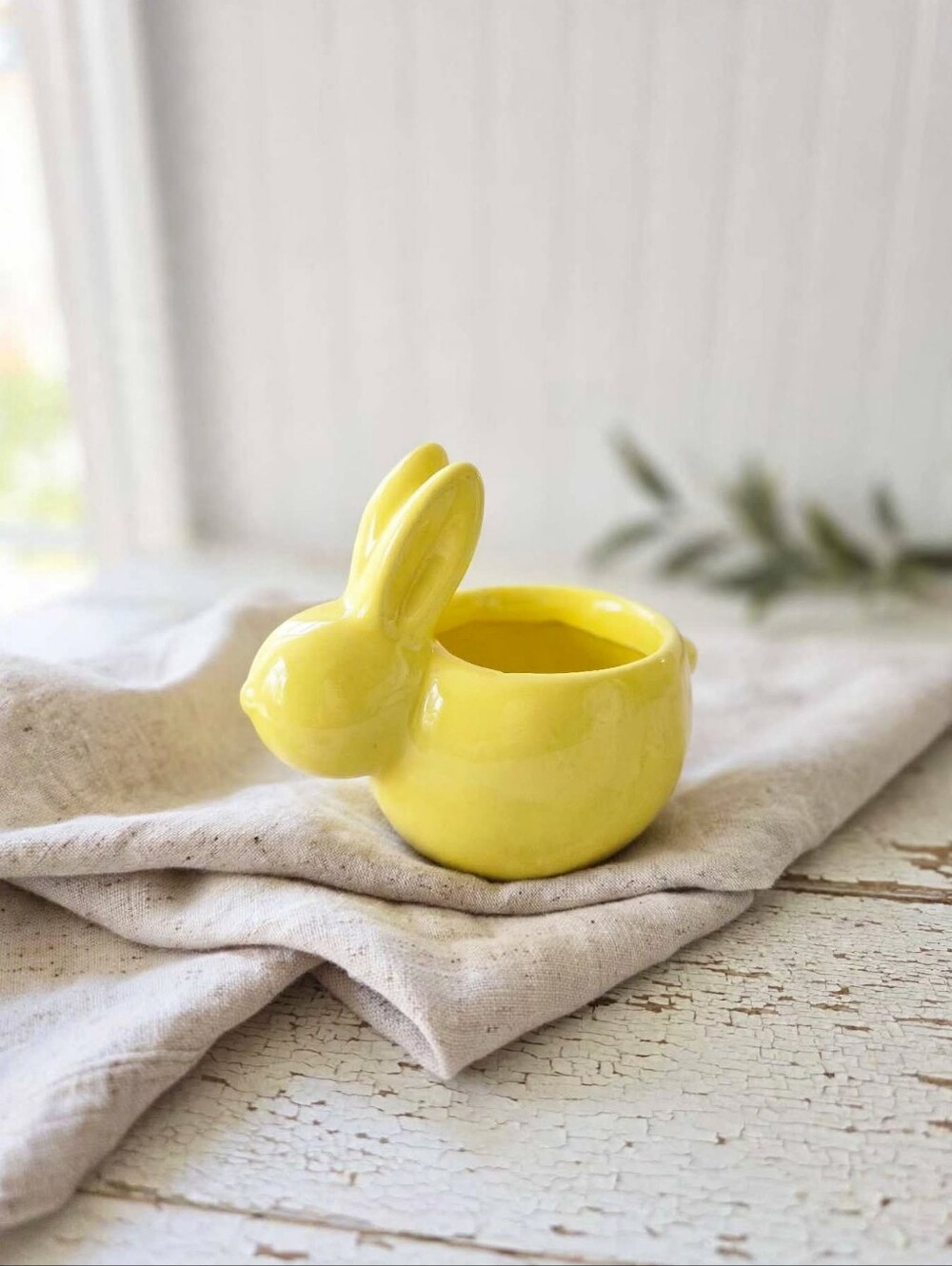 Yellow Ceramic Bunny Planter Mini Pot Easter Spring Cottagecore Decor